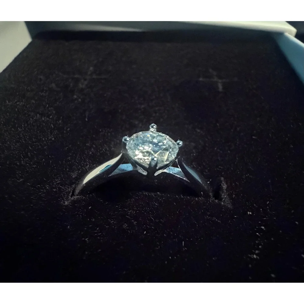 Genuine .8CT Moissanite Solitaire Ring S925 Sterling Silver Size 9.5